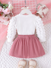 Comfortable Sweet And Cute Bubble Sleeves, Love Chapter Top + Pink Short Skirt Set girl clothing - Xprespick